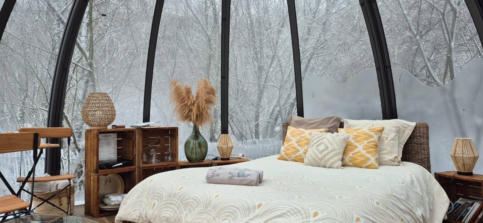 Vue extérieure du dôme en pleine nature